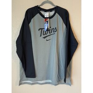 Men's 2XL NWT Minnesota Twins Nike‎ Game Time Raglan Long Sleeve Shirt Gray